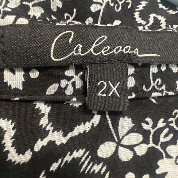 Calessa Button Up Tunic Top Sheer Mixed Print Plus Size 2X Artsy Art to Wear - Picture 3 of 7